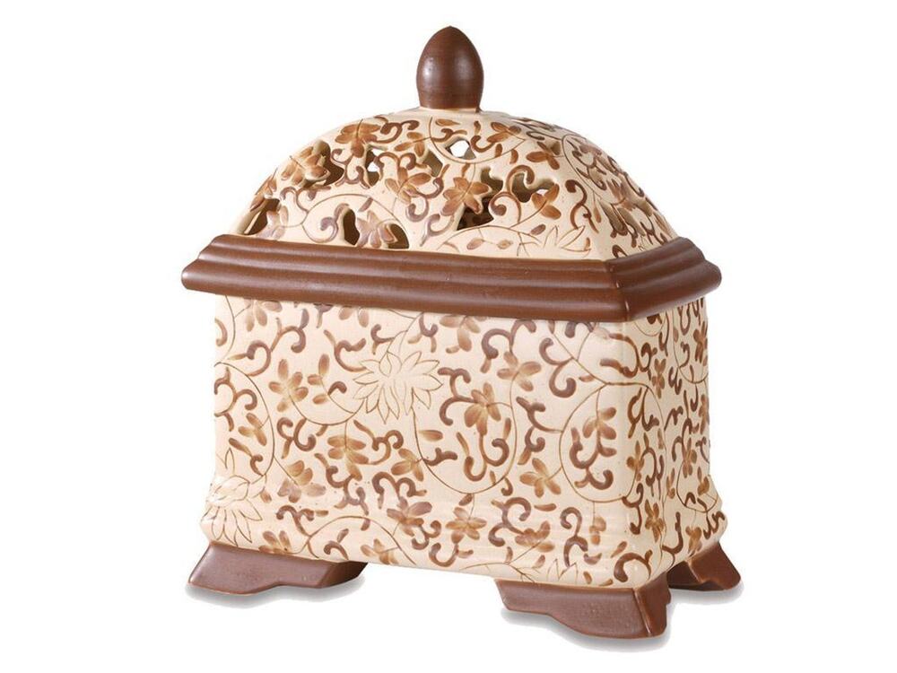 Brown Ceramic Filigree Greenleaf Fragrance Oil Diffuser Aroma Decor